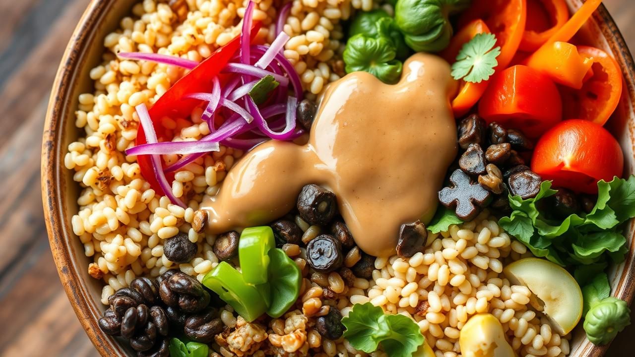Buddha Bowl Plat Sante Sauce Cacahuete