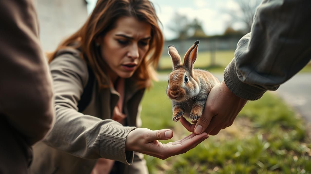 Femme Jette Lapin Chez Voisin
