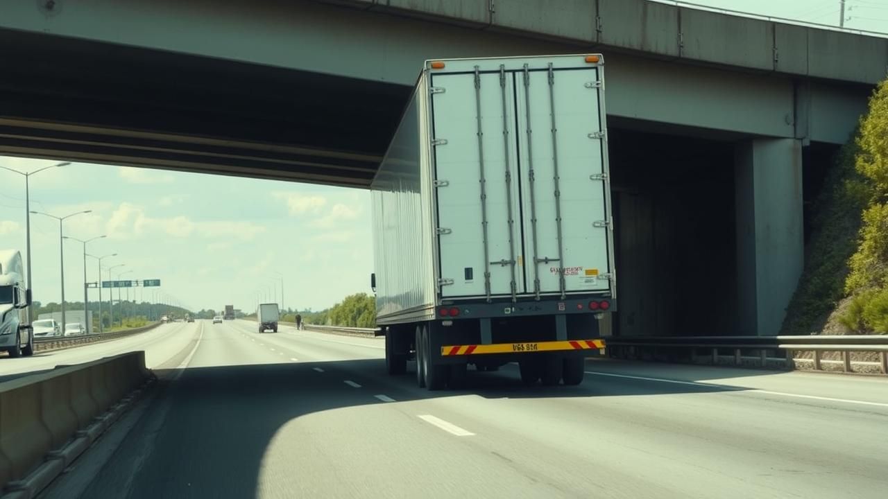 Transport Routier Remorque Heurte Pont Bas