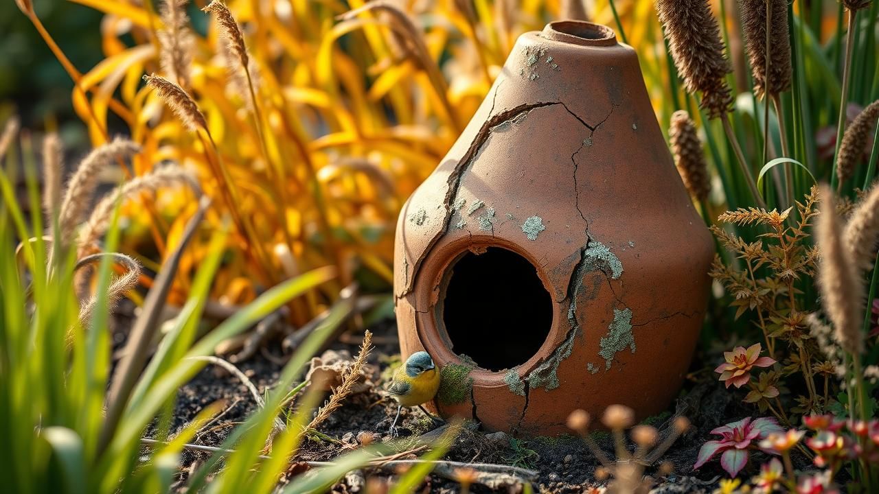 Pots Terre Cuite Abri Oiseaux Automne
