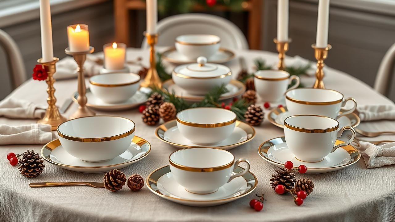 Pile Avant Noel Service Table Bord Dore Invite